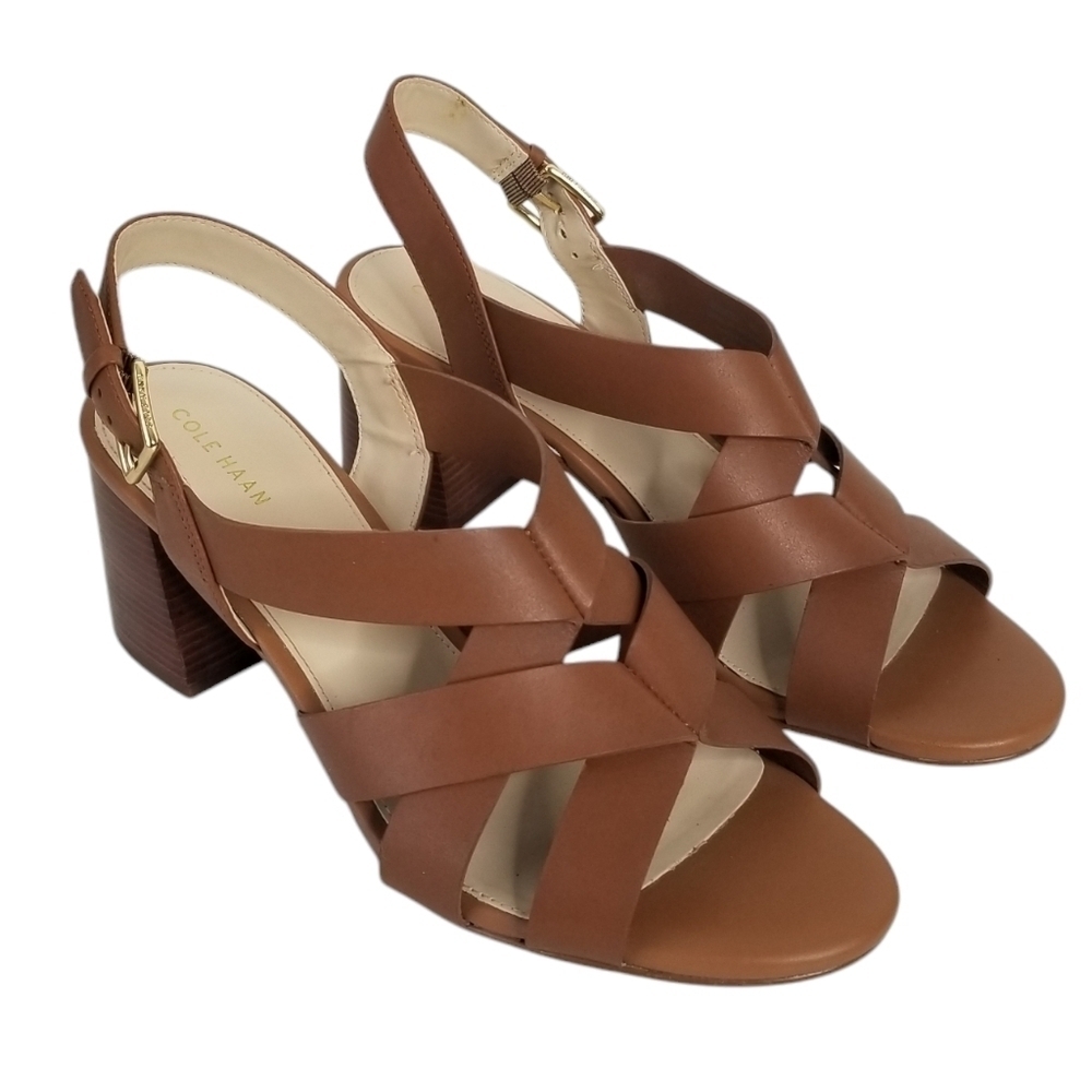 Cole Haan Jamie Stacked Heels Strappy Sandals Brown Size 9B